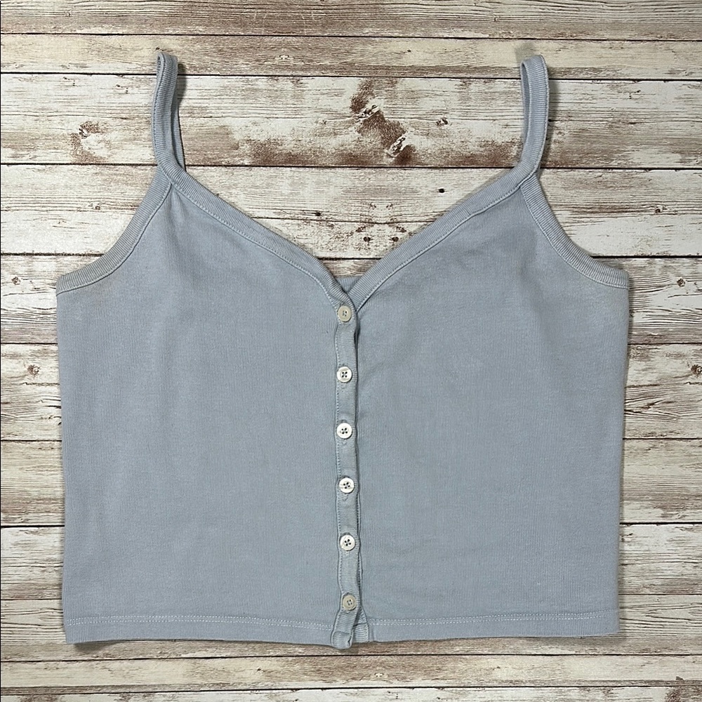 Brandy Melville Crop Top sz S/M Blue Women's Front Button Strappy 100% Cotton